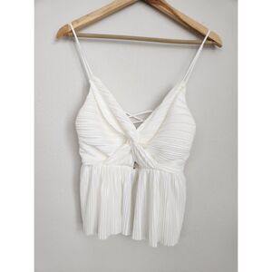 Astr White Pleated Twist Front Cami Top | Size S